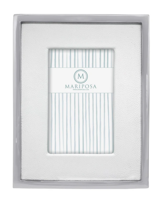 White Leather with Metal Border 4x6 Frame