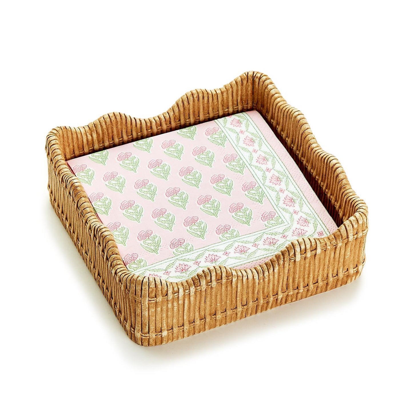 Scalloped Edge Basket Weave Pattern Napkin Holder