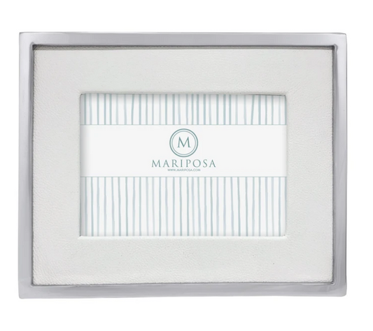 White Leather with Metal Border 5x7 Frame