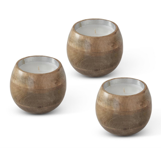 4 Inch Natural Wood Bowl Candle - Orange Cassis