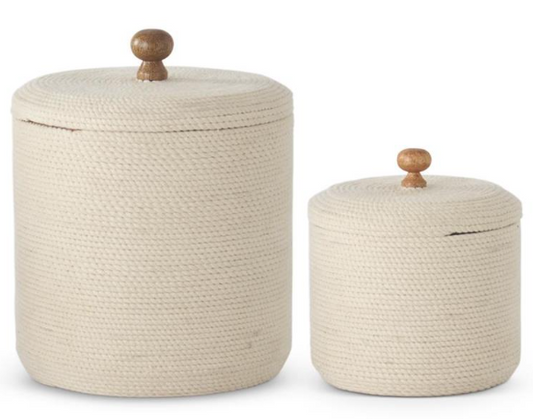 Rope Wrapped Wood Lidded Container Large