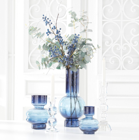 14.125 Inch Blue 2 Tone Pot Belly Vase