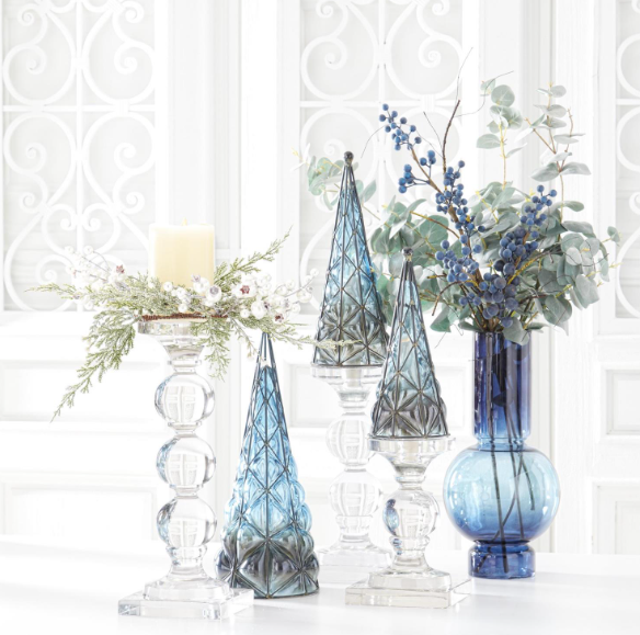 14.125 Inch Blue 2 Tone Pot Belly Vase