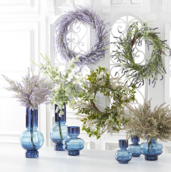 14.125 Inch Blue 2 Tone Pot Belly Vase