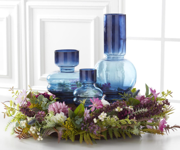 14.125 Inch Blue 2 Tone Pot Belly Vase
