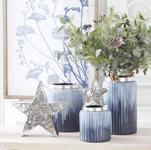 27.75 Inch Wood Framed Blue & White Botanical Print II