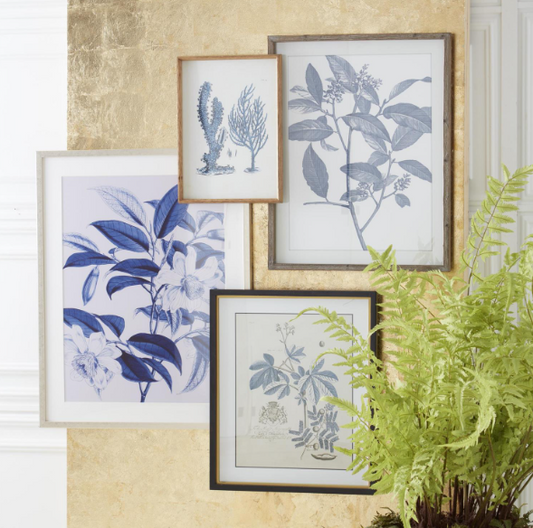 27.75 Inch Wood Framed Blue & White Botanical Print II