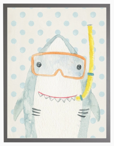 Watercolor Shark with Geometric Background B - Online Only