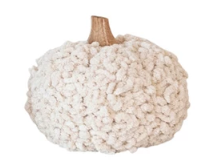 Cotton Blend Bouclé/Velvet Pumpkin w/ Wood Stem - White