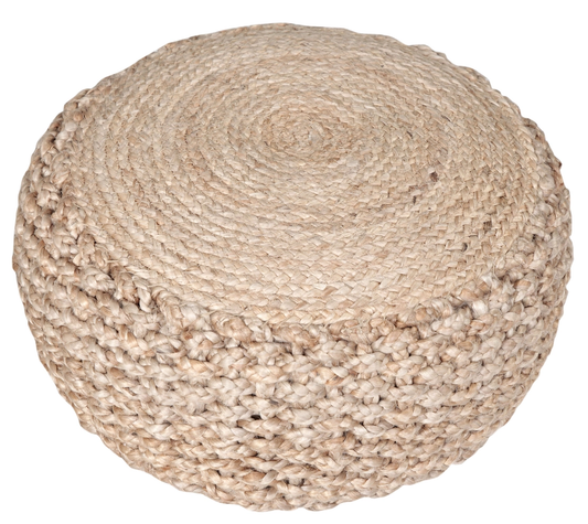 Natural Braided Jute Pouf Tan
