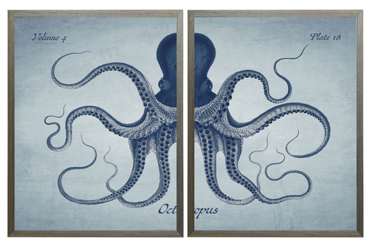 Navy Diptych Octopus on a Light Blue Background