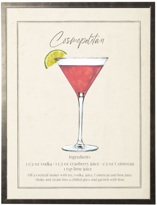Watercolor Cosmpolitan Cocktail and Recipe 12" x 16" (84005 B)