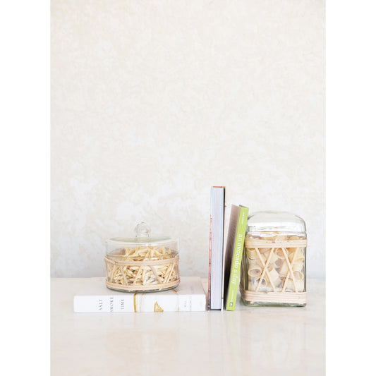 Rattan Wrapped Glass Jar with Lid
