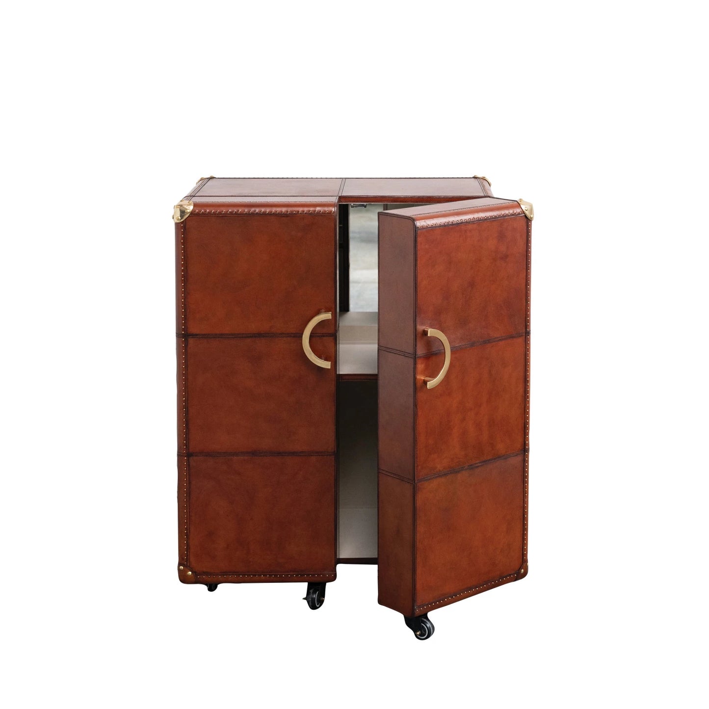 Bar Cabinet with Flocked Interior, Mirror & Brass Hardware