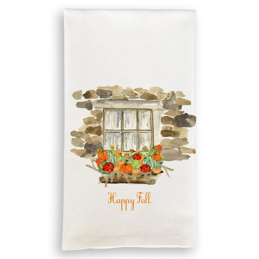Happy Fall Window Planter with Pumpkins Dishtowel