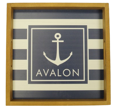 Personalized Navy Anchor Stripes Wooden Serving Tray - AVALON