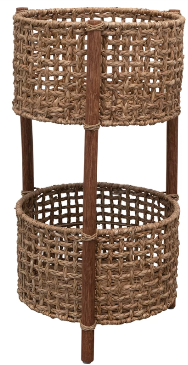 Hand-Woven Bankuan and Rattan Braided 2-Tier Basket