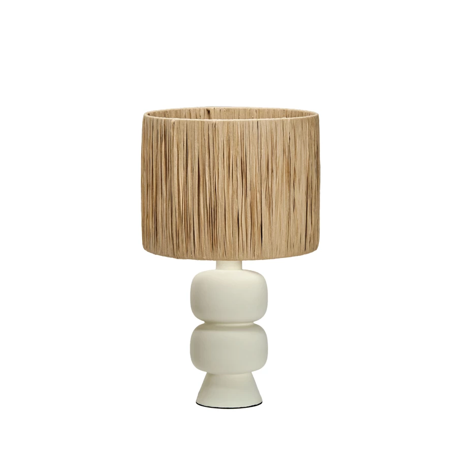 Stoneware Table Lamp w/ Raffia Shade & Inline Switch