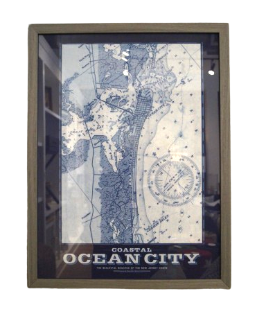 OC Nautical Chart 18x24 Distressed Gray Frame
