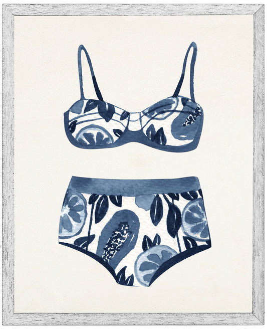 Watercolor Navy and White Bikini