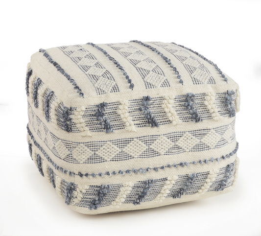 Navy and Ivory Tufted Geometric Pouf Navy/Blue/Ivory