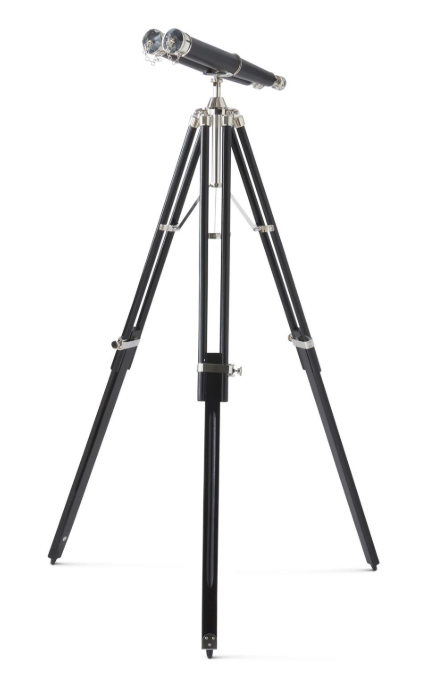54.5 Inch Black Leather & Silver Metal Nautical Binoculars on Tripod
