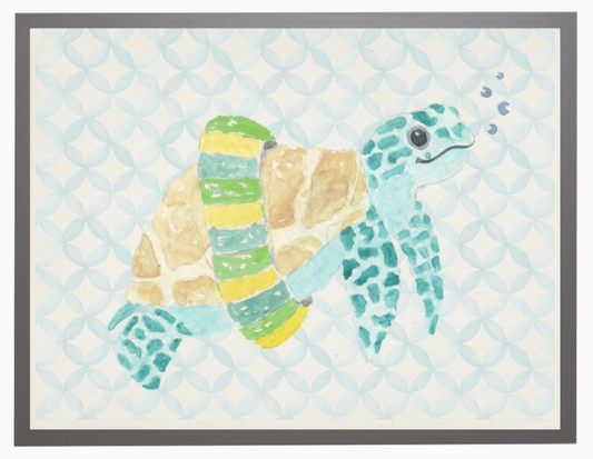 Watercolor Turtle with Geometric Background C - Online Only