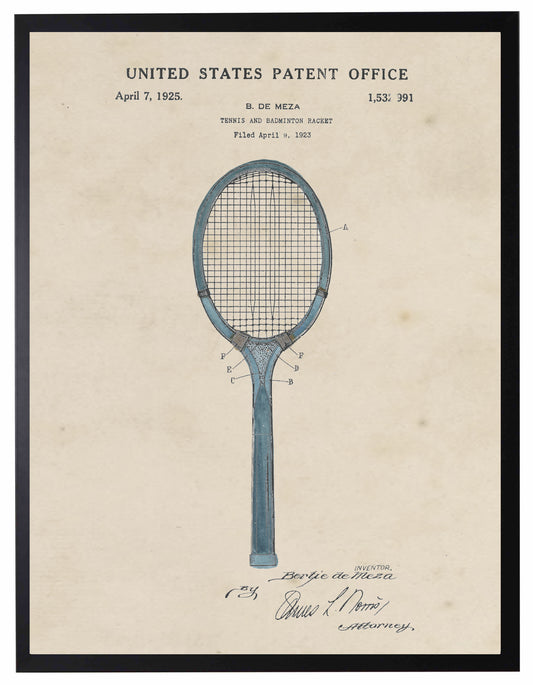 Tennis Racket Patent - Online Only