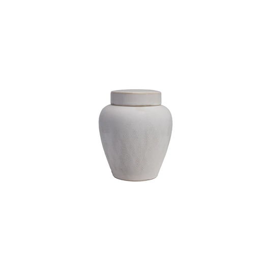 Rd Decorative Stoneware Ginger Jar w Pattern, White