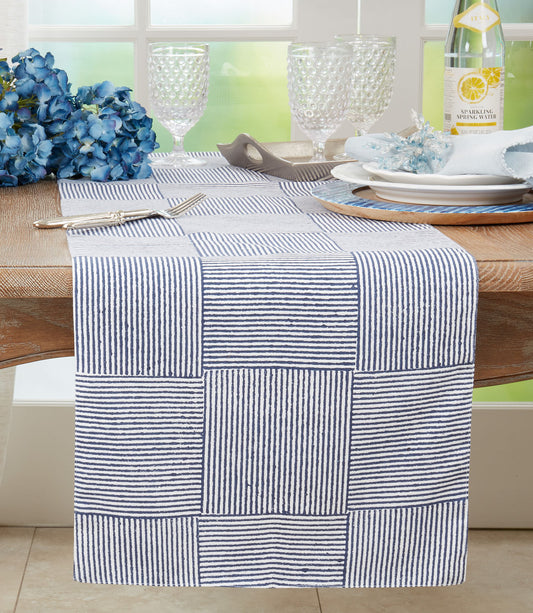 Block Print Table Runner Navy