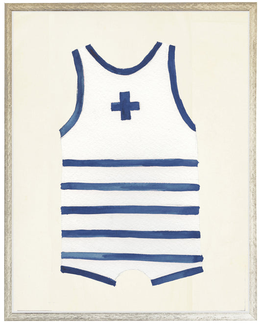 White with Navy Stripe/Cross Men's One Piece Distressed White Shadow Box - Online Only
