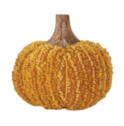 Cotton Blend Bouclé/Velvet Pumpkin w/ Wood Stem - Small - Yellow