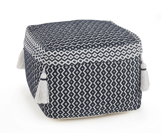 Navy and Ivory Diamond Pouf Navy/Ivory