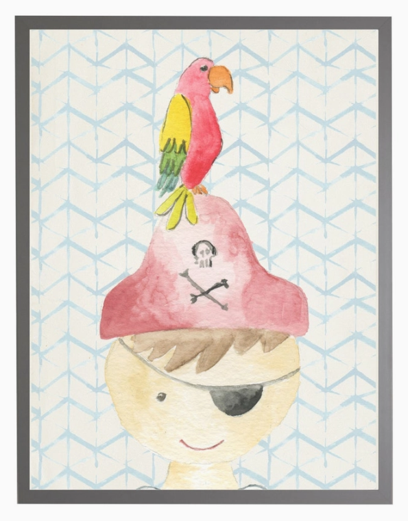 Watercolor Pirate with Geometric Background A - Online Only