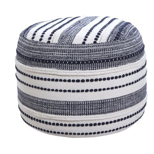 Navy and Ivory Seaside Striped Textured Pouf Ottoman Blue/White