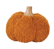 Cotton Blend Bouclé/Velvet Pumpkin w/ Wood Stem - Orange