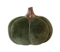 Cotton Blend Bouclé/Velvet Pumpkin w/ Wood Stem - Green Velvet