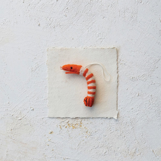 Handmade Wool Felt Shrimp Ornament, Orange Color & White