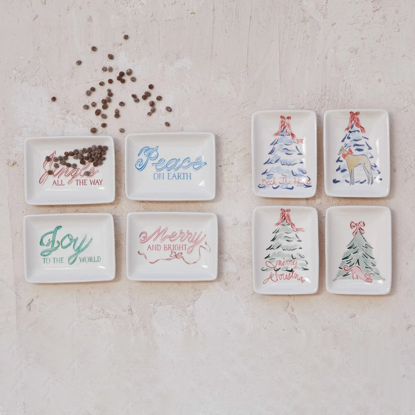 Stoneware Dish w/ Christmas Tree & Animal/Saying III