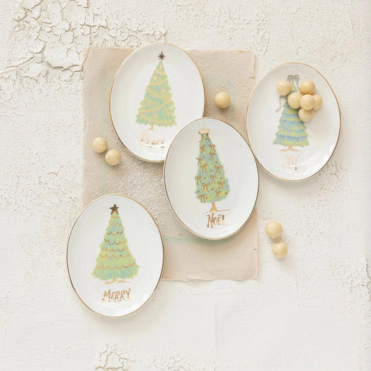 Oval Stoneware Dish with Christmas Tree, Word III