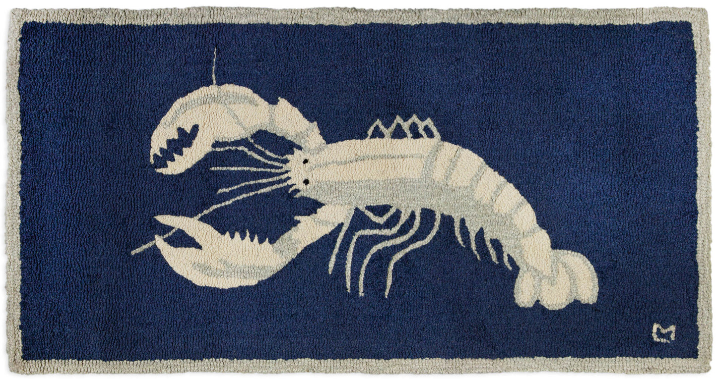 White Lobster on Navy 2x4 Hooked Rug - Online Only