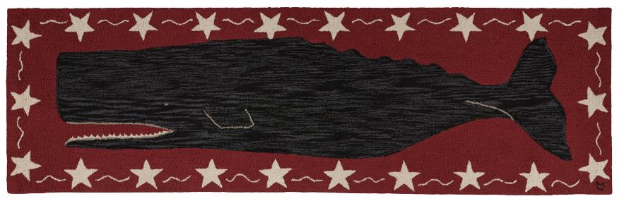 Hooked Rug Runner Black Whale 30x96 - Online Only