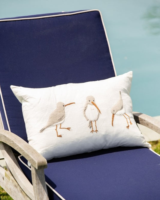 Shore Birds Embroidered Linen Pillow