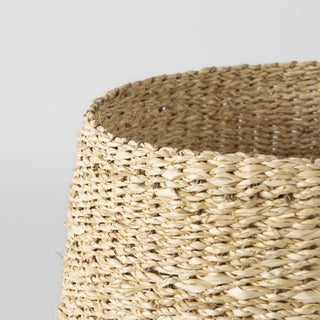 Sivannah Light Brown Medium Brown Striped Seagrass Round Basket
