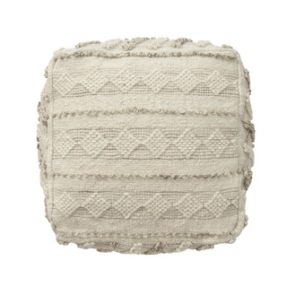 Transitional Striped Indoor Pouf   Taupe/Ivory
