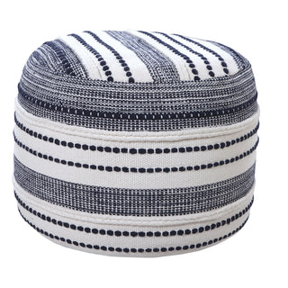 Navy and Ivory Seaside Striped Textured Pouf Ottoman Blue/White
