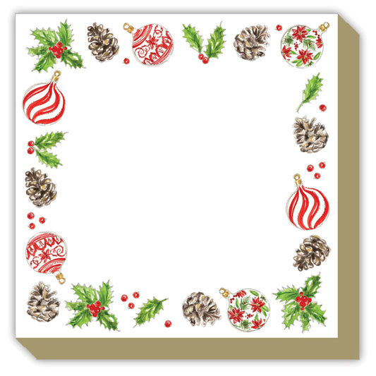 Handpainted Ornaments and Pinecones Luxe Notepad