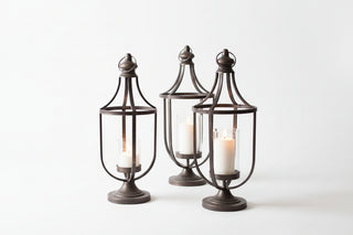 Set of Three Metal Lanterns with Glass Insert
