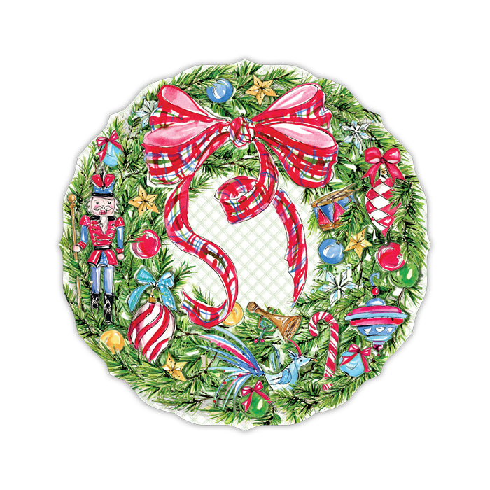 Handpainted Christmas Wreath with Plaid Bow (Circle) Placemat