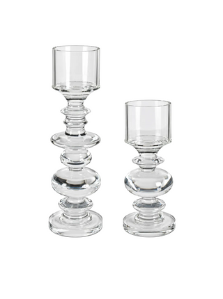 Set of 2   Glass Spindle Candleholders
